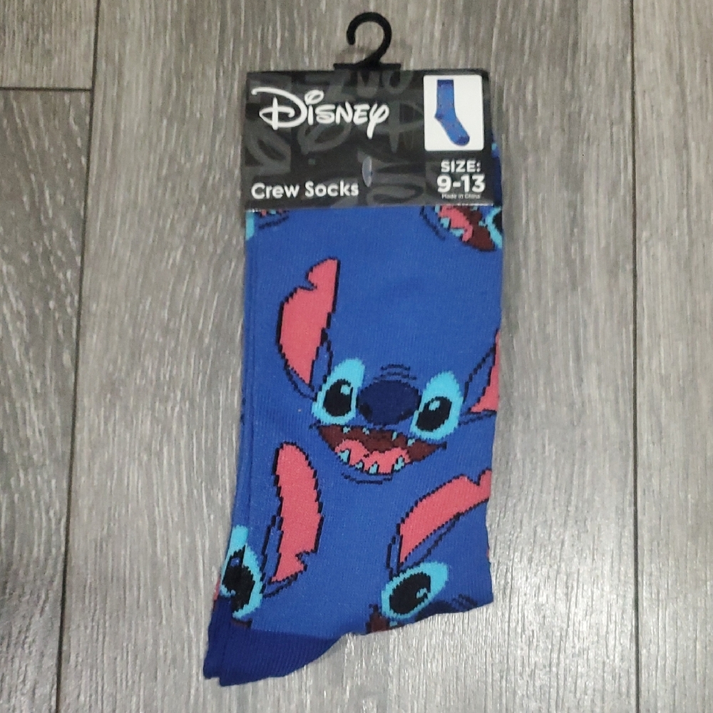 Disney Blue Stitch Face Casual Crew Socks